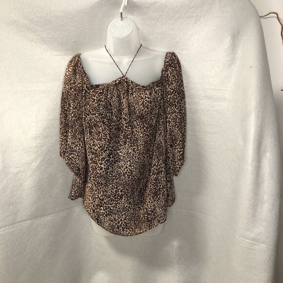 1 State leopard print brown/black Off the Shoulder Halter Neck Blouse Top Size M - Picture 1 of 2